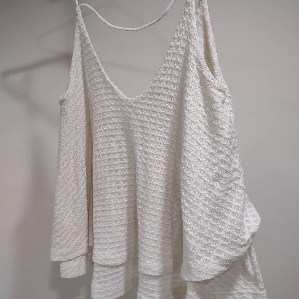 VINTAGE HAVANA SLEEVELESS KNIT SPAGHETTI STRAPS SUMMER CROP DOUBLE LAYER FRONT
